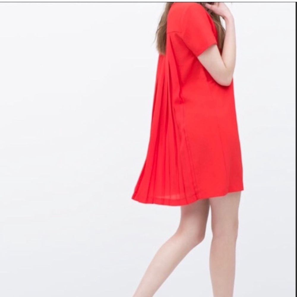 Zara Sunburst Back Pleated Mini Dress size 4 Coral/Red
